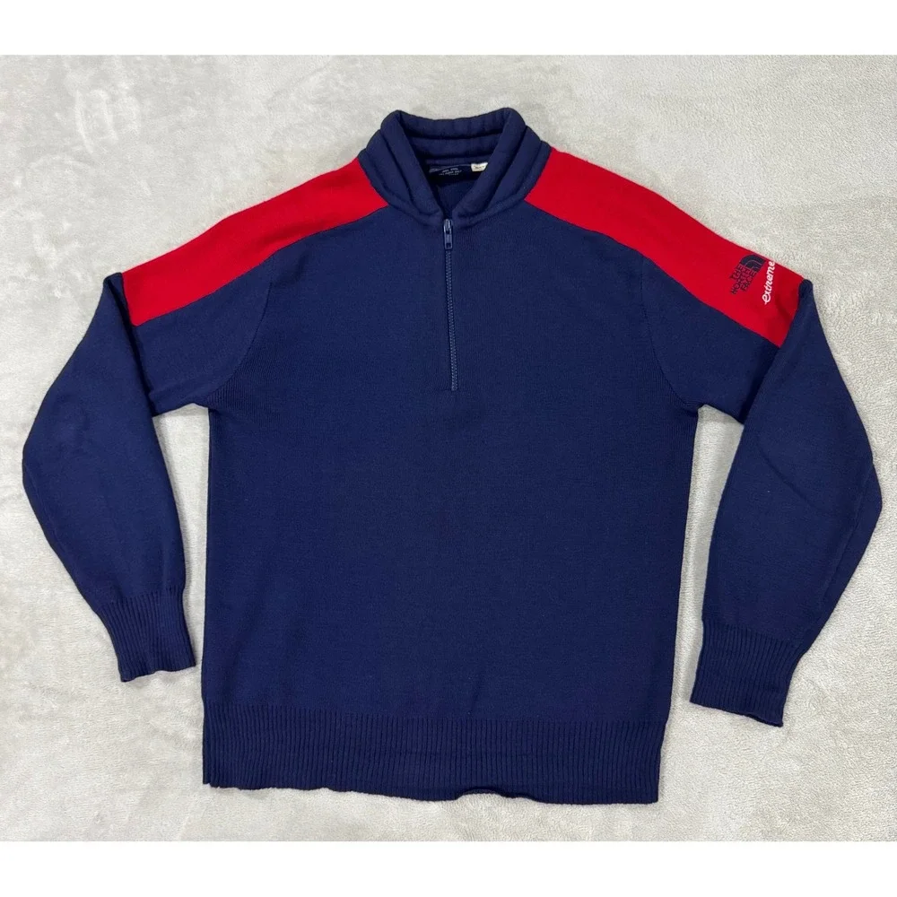 Vintage The North Face Extreme Quarter Zip Knit Sweater Navy Red Mens M